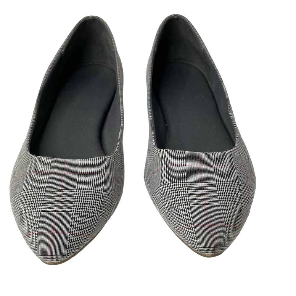 Marks Spencer Flat Ballet Slip On Pointed‎ Toe Shoe Plaid Gray 9 Academia Career